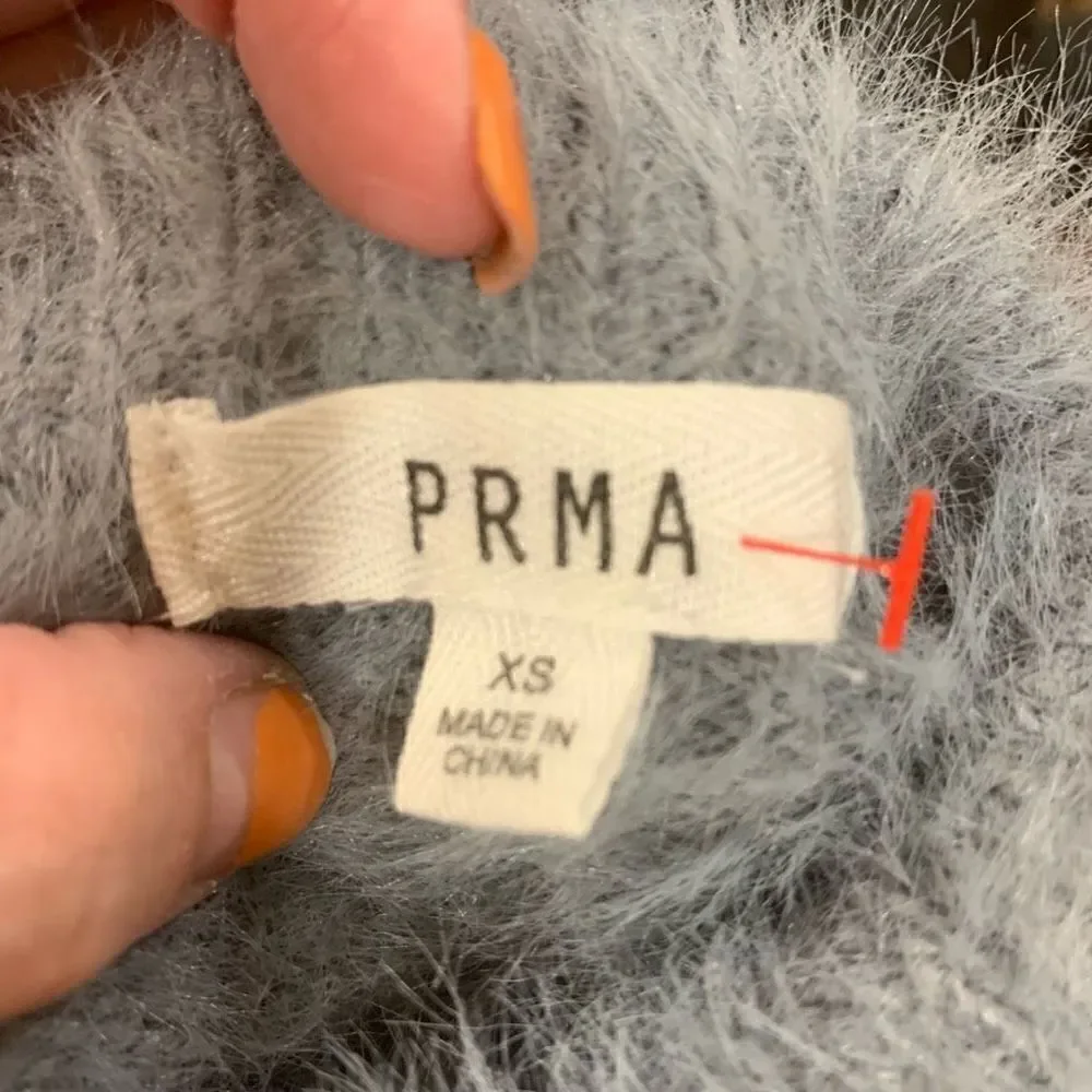 PRMA XS Fuzzy Eyelash‎ Knit Colorblk Striped Sweater Blue Purple Black Peach WMN